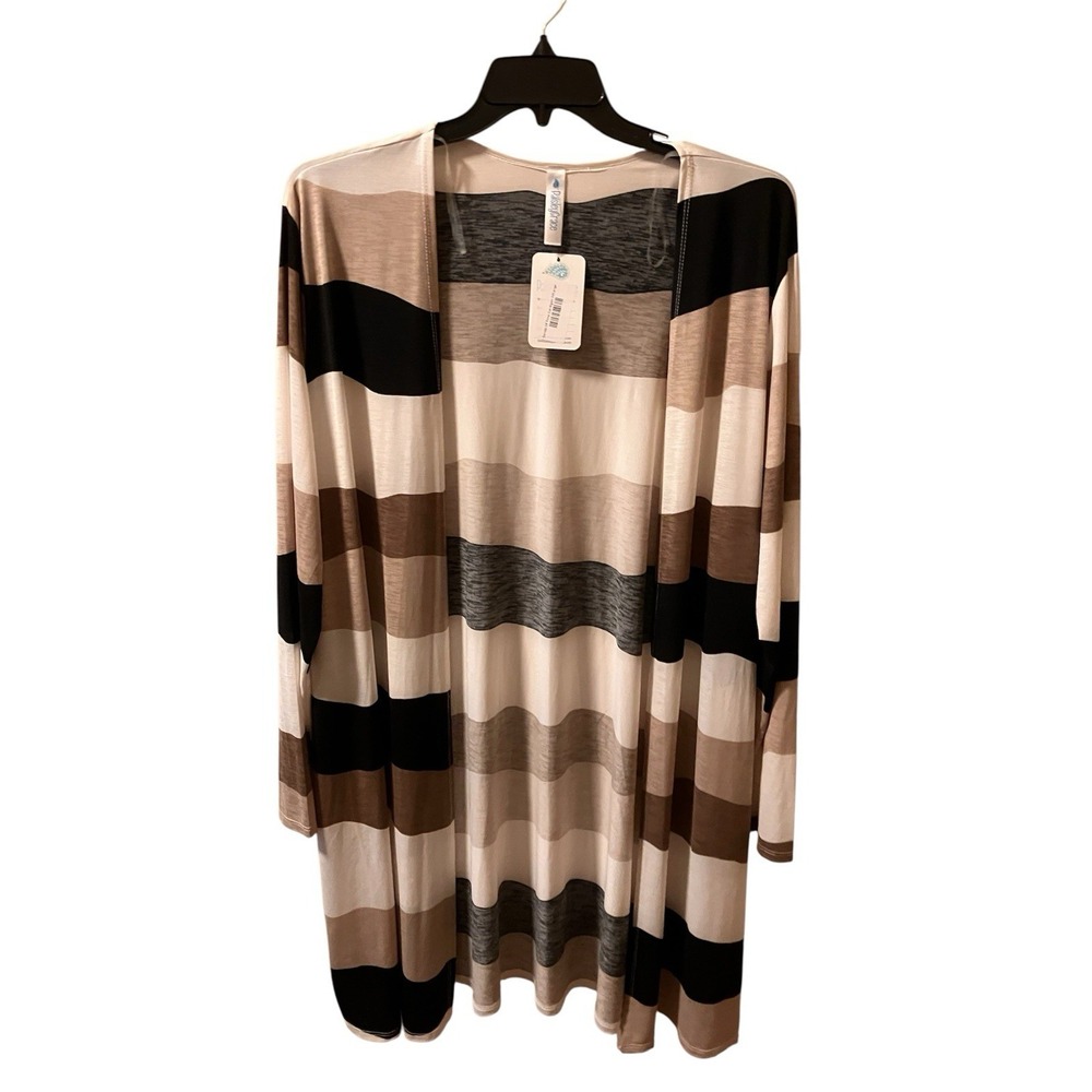 Paisley Grace Duster Open Cardigan Sz 3XL NWT Black Tan Stripe Lightweight Boho